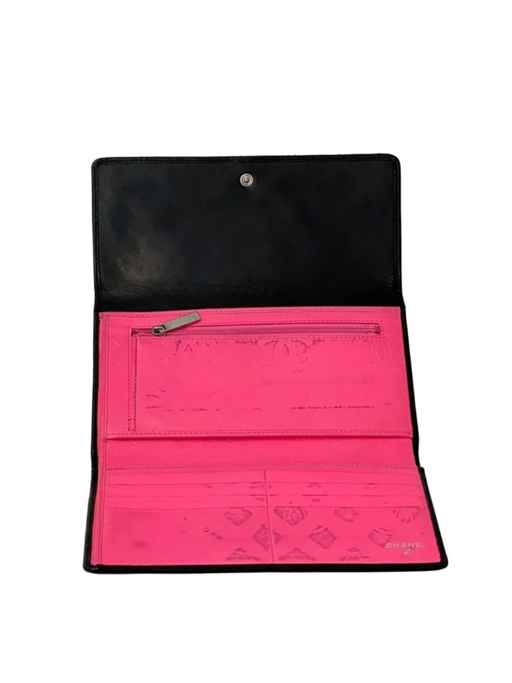 Chanel Wallet Black Pink Silver CC Logo